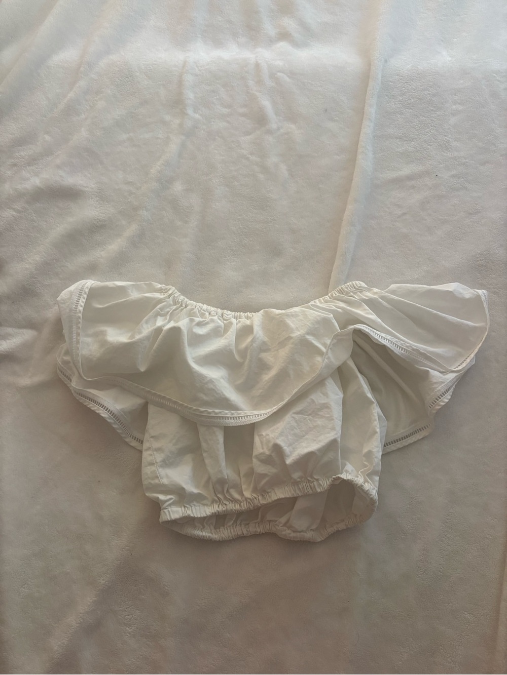 White Off-Shoulder Ruffle Crop Top